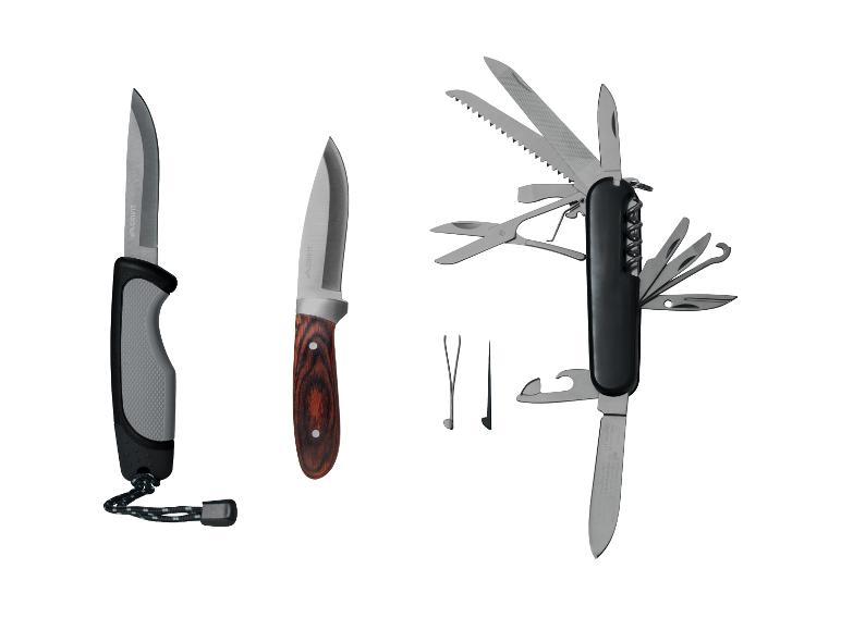 Twee CRIVIT messen en een multitool met diverse functies.