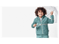 Enfant souriant portant un ensemble imperméable bleu-vert et un parapluie transparent.