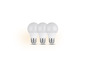 Drie witte LED-lampen op een witte achtergrond.
