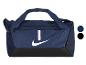Sac de sport bleu foncé avec base noire et logo blanc