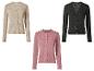Trois cardigans ajourés à manches longues en beige, rose et noir.