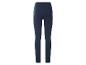 Legging bleu marine pour femme, avec des coutures apparentes sur le devant.