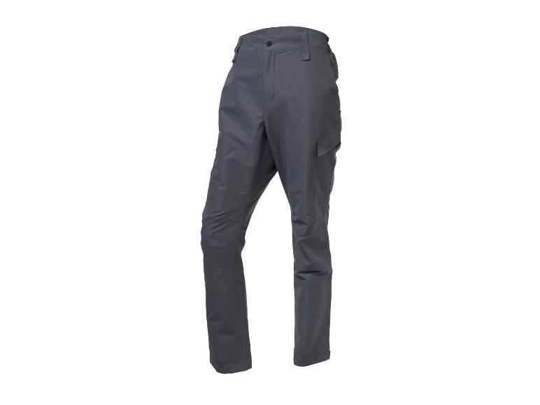 Donkergrijze trekkingbroek met cargozakken en knieverstevigingen.