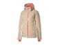 Beige ski-jas met capuchon en oranje rits.