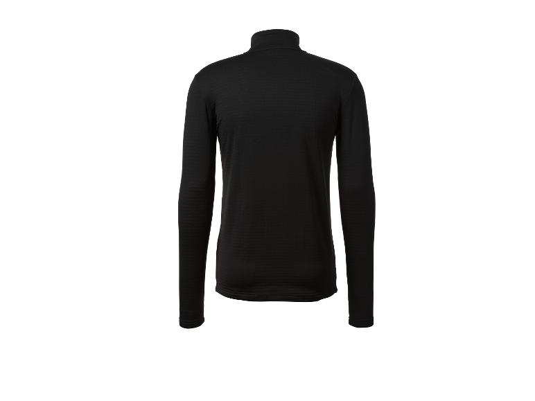 Zwart shirt met lange mouwen en hoge kraag, achterkant.