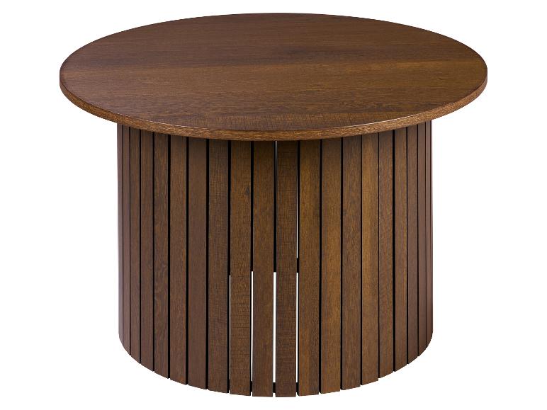 Table d'appoint ronde en bois foncé avec base à lattes