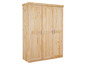Een houten kledingkast met drie deuren.