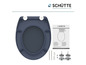 Een Schütte toiletbril met soft close functie en montage-instructies.