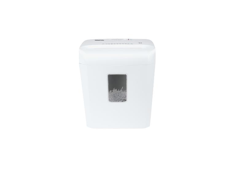 Witte TRONIC papierversnipperaar met kijkvenster en versnipperd papier