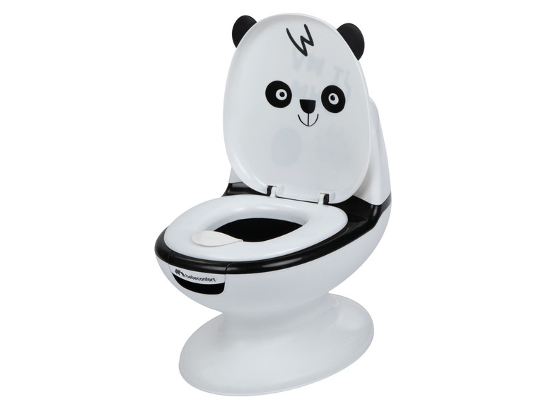 Een witte babytoiletpot met panda-print van Bébé Confort.