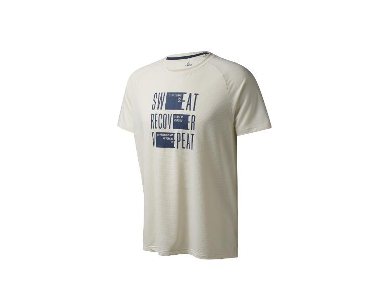 Un t-shirt beige Crivit avec l'inscription 'Sweat, Recover, Repeat'
