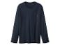 Donkerblauw T-shirt met lange mouwen en V-hals met discrete opdruk.