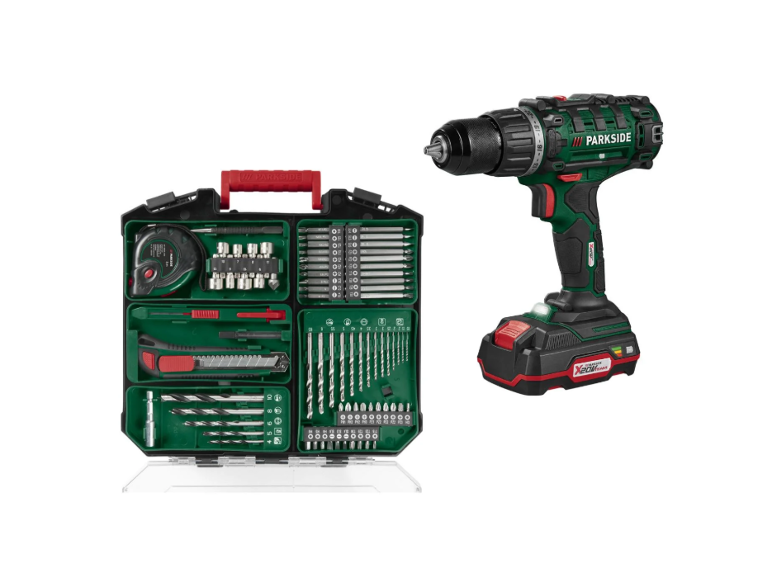 Parkside accuboormachine en 103-delige accessoire set.