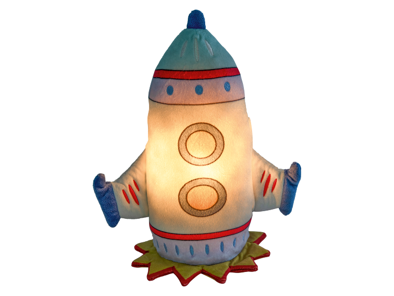 Veilleuse en forme de fusée pour enfant.