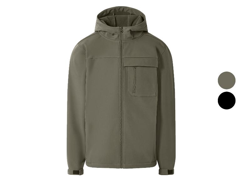 Veste softshell à capuche pour homme en vert olive et noir
