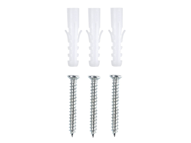 Drie schroeven met bijbehorende pluggen.