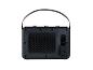 Zwarte draagbare Bluetooth-luidspreker met leren handvat.