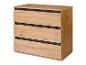 Une commode en bois avec trois tiroirs.