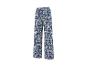 Pantalon large femme à imprimé ikat bleu et blanc.
