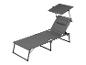 Chaise longue de jardin grise avec pare-soleil réglable et oreiller