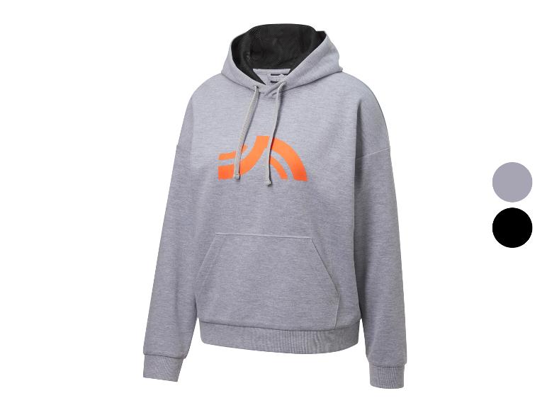Sweat-shirt à capuche gris avec logo orange, disponible en plusieurs couleurs.