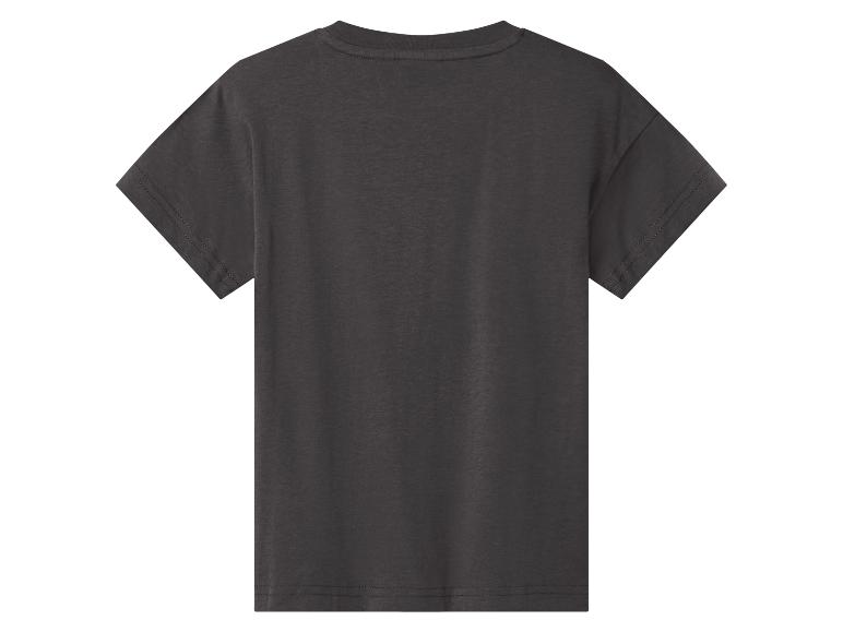 Achterkant van een donkergrijs kinder-T-shirt met korte mouwen