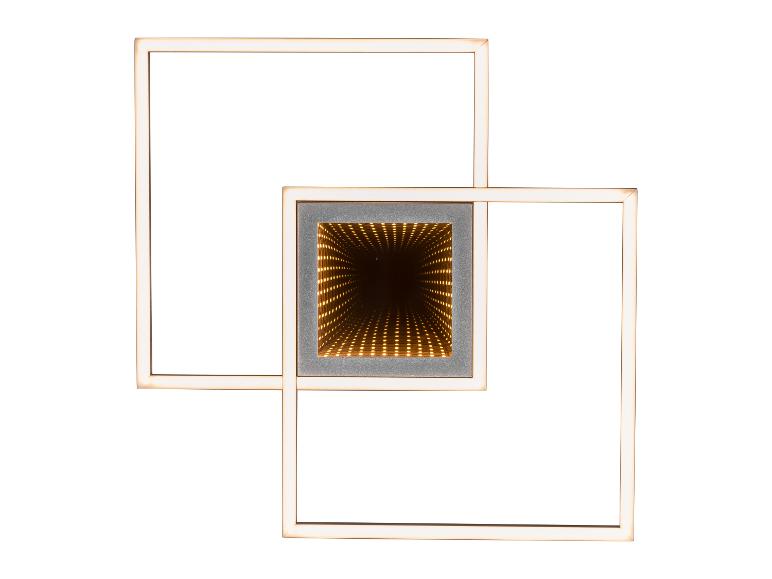 Een gouden frame met een LED-verlichte spiegel erin