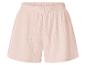 Lichtroze gekreukelde katoenen shorts met elastische tailleband.