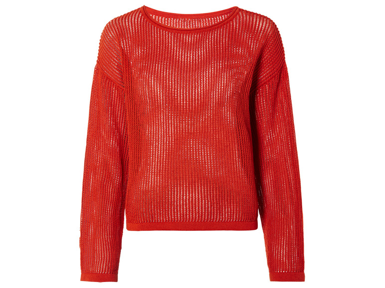 Een rood gebreid truitje met lange mouwen.