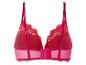 Un soutien-gorge rose avec de la dentelle et une bande en mesh.