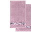Twee roze handdoeken met bloemenprint.