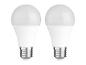 Twee witte LED-lampen met metalen fitting op een witte achtergrond