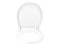 Abattant de toilettes blanc avec couvercle ouvert, isolé sur fond blanc.