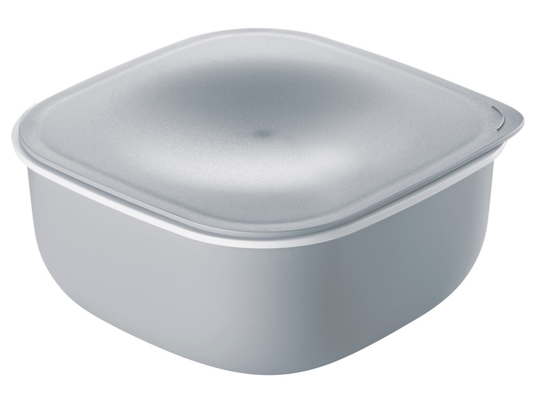Une boîte de rangement en plastique grise avec un couvercle.