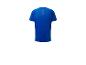 Blauw sport shirt met oranje geometrisch patroon.