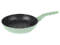 Une poêle vert clair avec une surface marbrée.