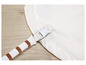 Un gymnase pour bébé blanc avec des rayures marron et blanches et une boucle blanche.