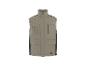 Beige werkvest met zwarte inzetstukken en reflecterende strepen.
