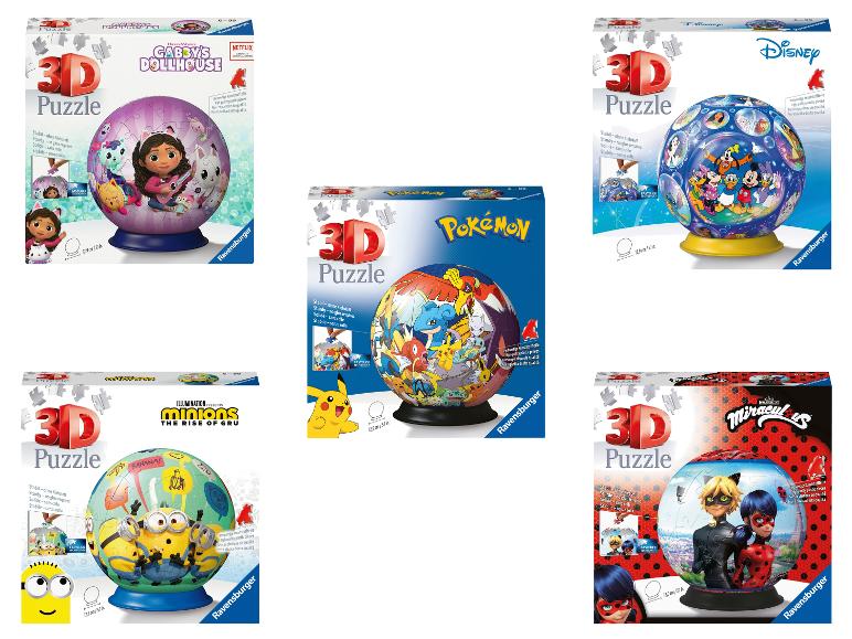 Ravensburger 3D puzzels met Gabby's Dollhouse, Minions, Pokémon, Disney prinsessen en Miraculous.