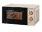 Four à micro-ondes beige de style rétro avec boutons en bois, réglé sur 700W et 10 minutes.