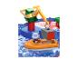 Ensemble de jeu d'eau Aquaplay avec figurine d'hippopotame, bateau et grue soulevant un conteneur.