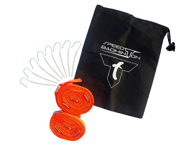 Un set de badminton rapide avec un sac, une corde et des piquets.