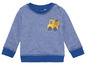 Un sweat-shirt rayé bleu pour bébé avec un camion jaune.