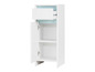 Armoire blanche avec un tiroir et une porte avec deux étagères.