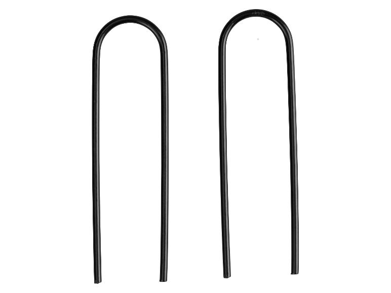 Deux supports en fil de fer noirs en forme de U pour jardin ou plantes.