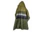 Olijfgroene gewatteerde poncho met capuchon en strepen.