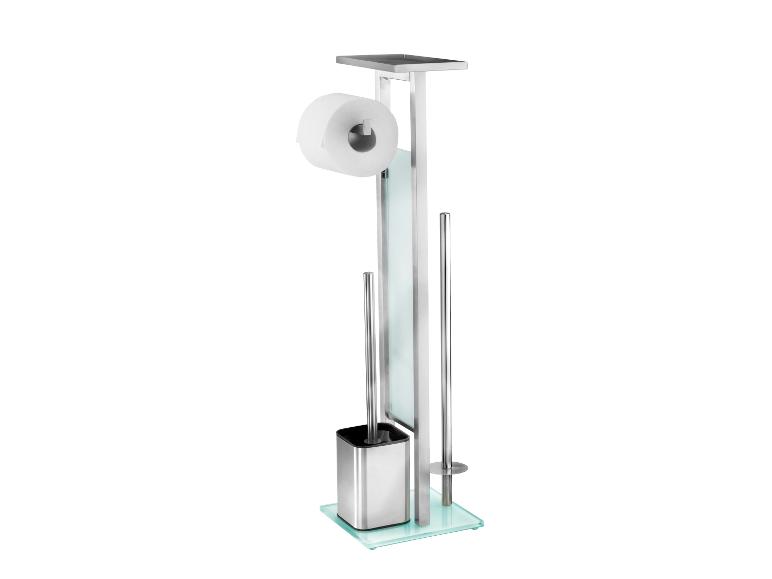 Moderne toiletrolhouder en toiletborstelset van roestvrij staal.