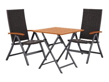 LIVARNO® Ensemble de jardin Valencia : Table pliante avec 2 fauteuils pliants tressés