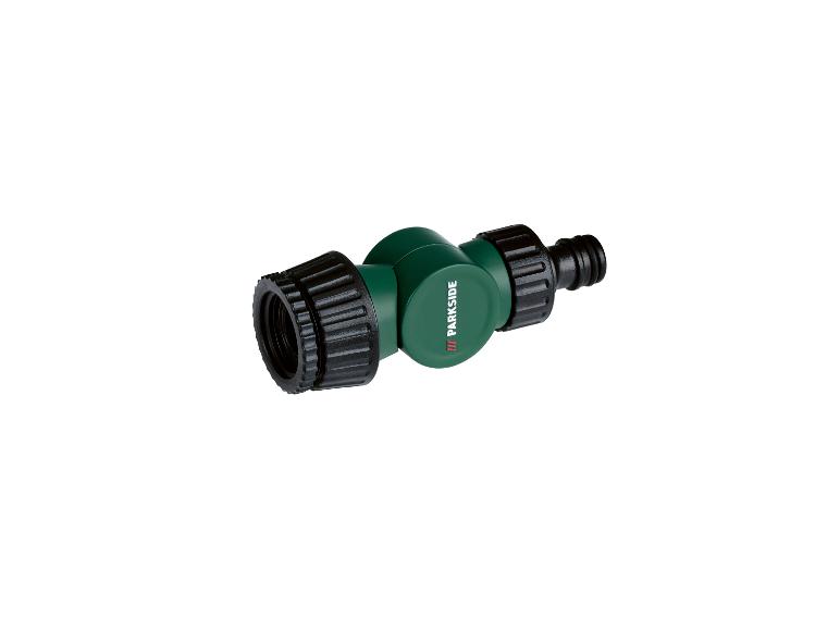 Raccord de tuyau d'arrosage vert Parkside avec écrous noirs.