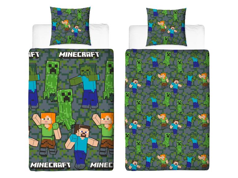 Minecraft beddengoed: pixelfiguren, creepers en zombies.
